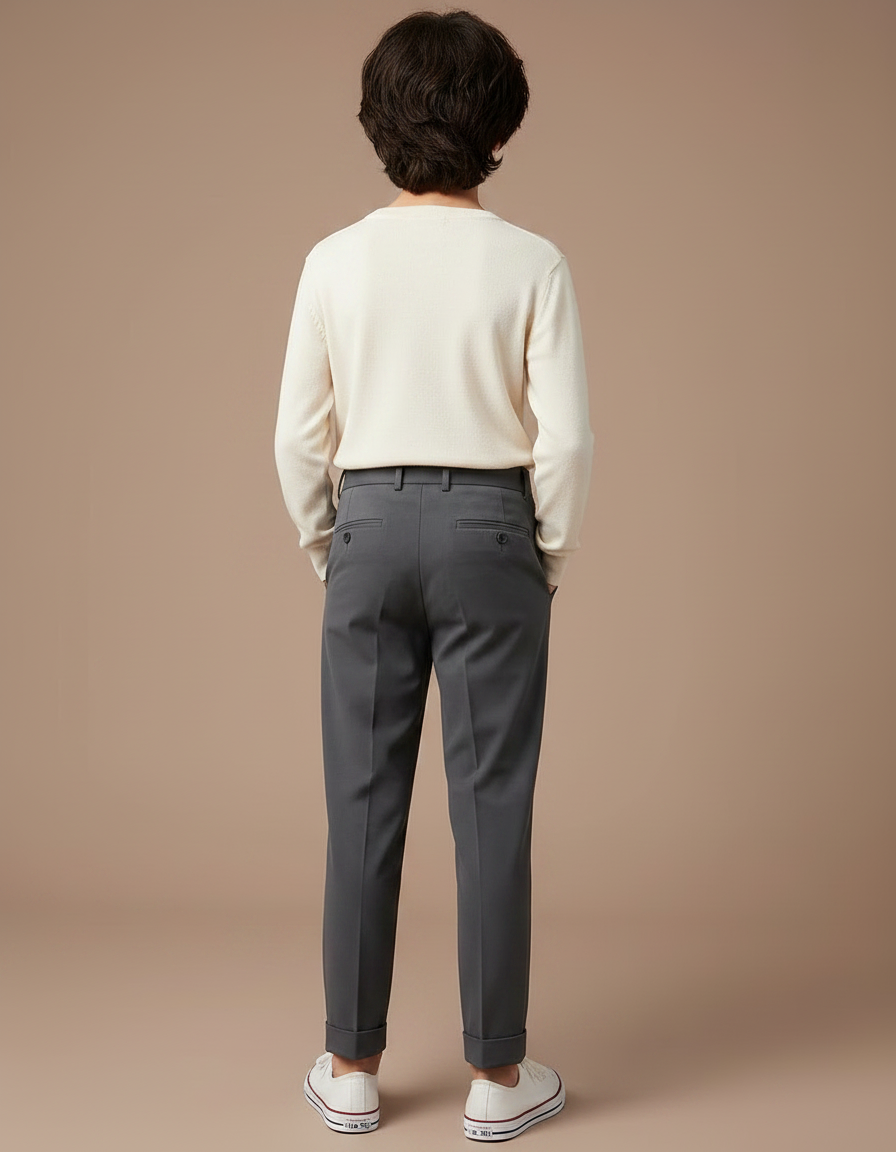 Pantalon Gris Plissé Élégant Décontracté Garçon - Gabardine - vue 2