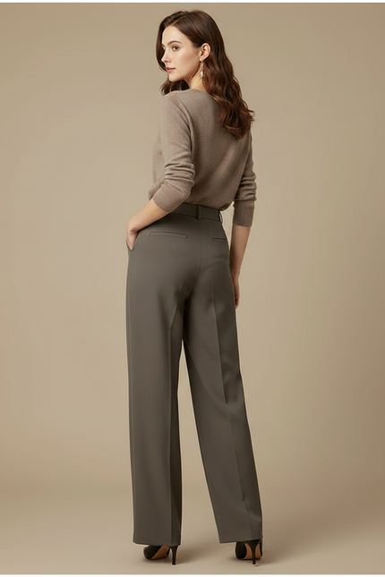 Pantalon Large Gris Foncé - Kaki Polyester - vue 2