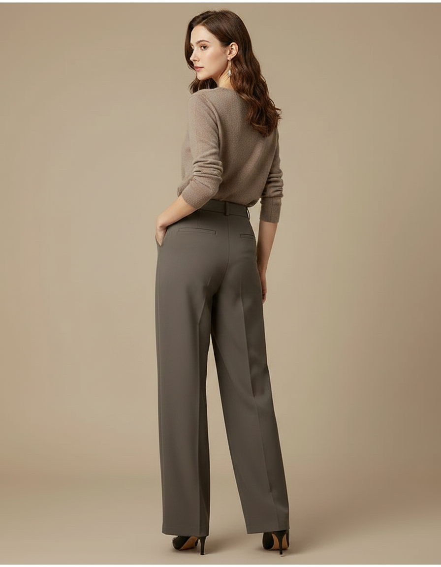 Pantalon Large Gris Foncé - Kaki Polyester - vue 2
