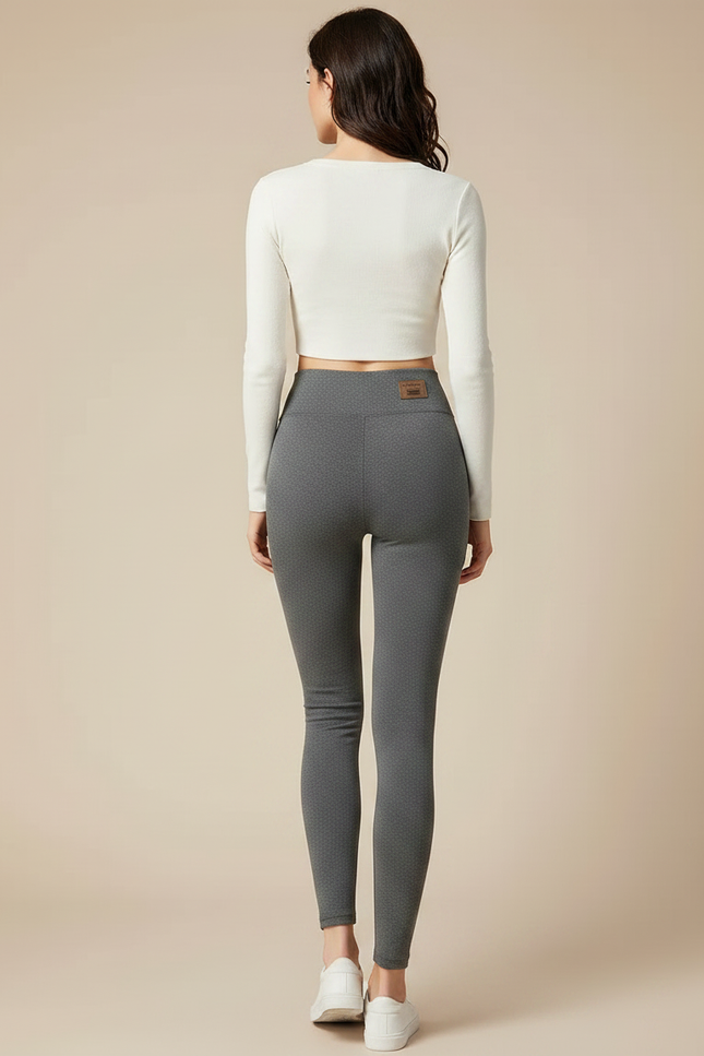 Pantalon Gris Coton Imprimé Taille Haute Moulant Femme - Maille - vue 2