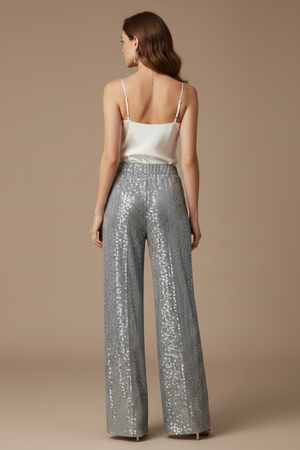 Pantalon Paillette Gris - Argenté Polyester - vue 2