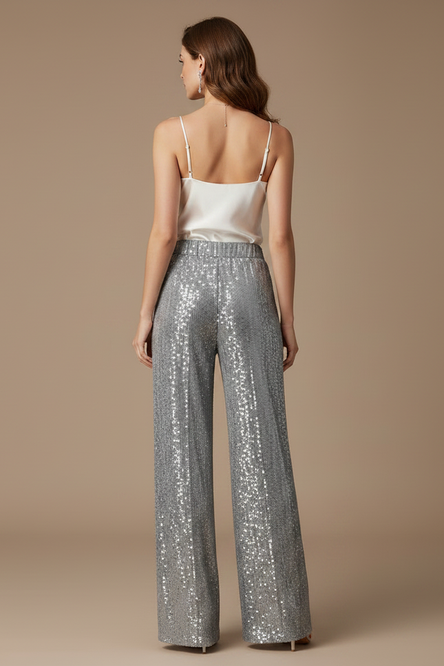 Pantalon Paillette Gris - Argenté Polyester - vue 2