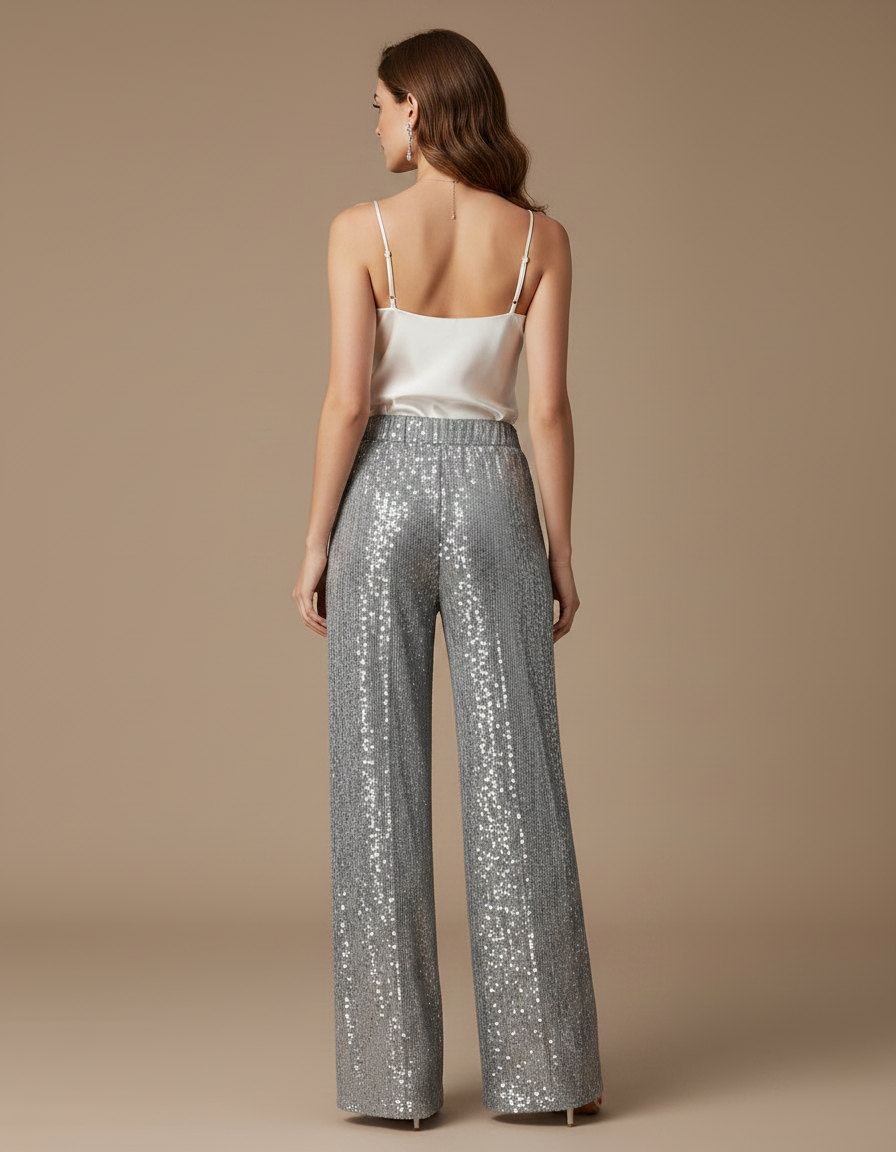 Pantalon Paillette Gris - Argenté Polyester - vue 2