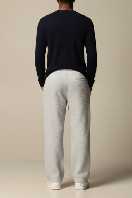 Pantalon Gris Gaufré Ample Décontracté À Lacets - Maille - vue 2