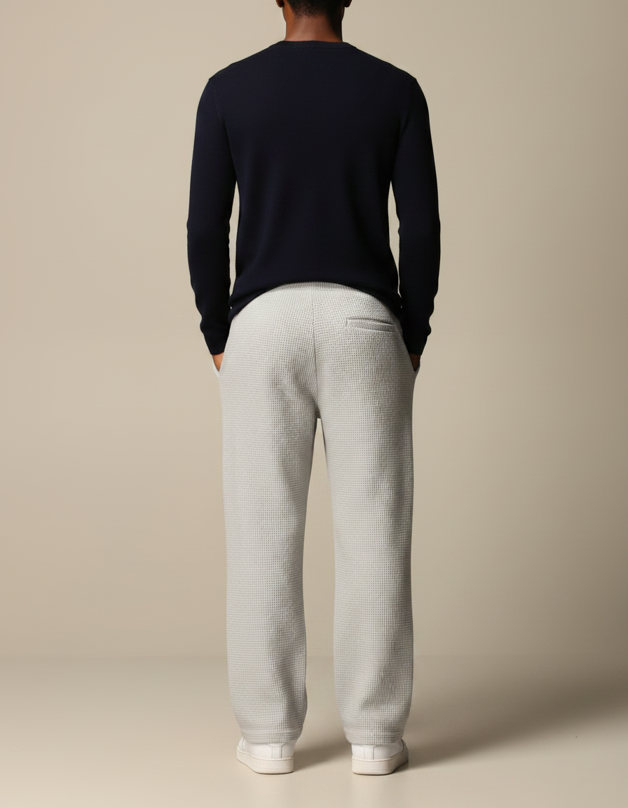 Pantalon Gris Gaufré Ample Décontracté À Lacets - Maille - vue 2