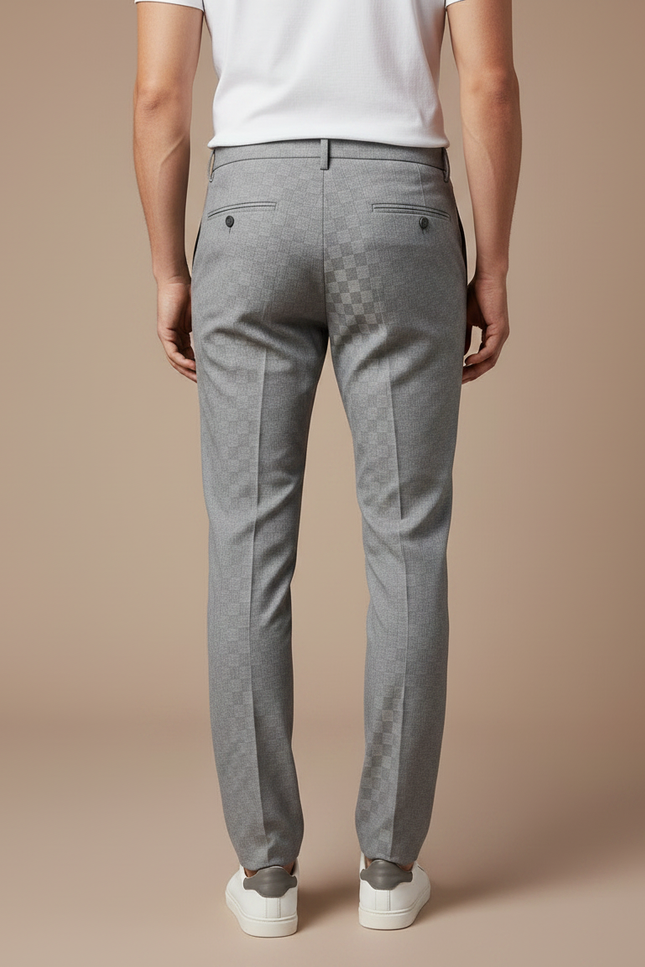 Pantalon Gris Slim Habillé Carreaux Discrets Élégant - Laine - vue 2