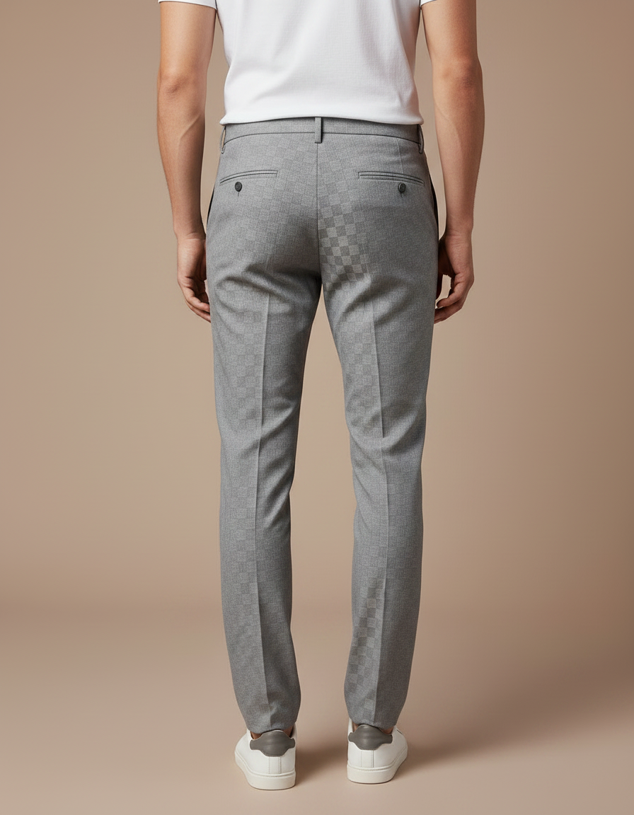 Pantalon Gris Slim Habillé Carreaux Discrets Élégant - Laine - vue 2