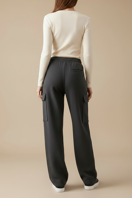 Pantalon Gris Cargo Ample Molletonné Femme - vue 2