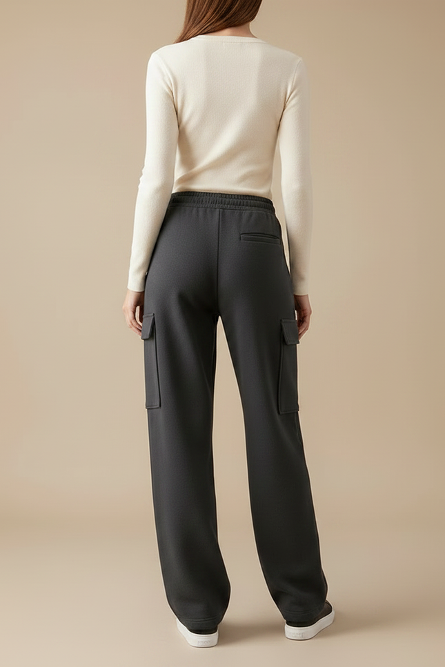 Pantalon Gris Cargo Ample Molletonné Femme - vue 2