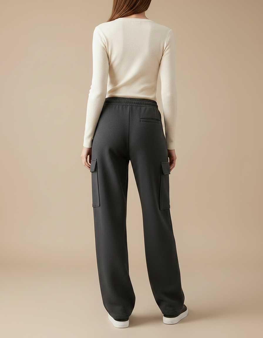 Pantalon Gris Cargo Ample Molletonné Femme - vue 2