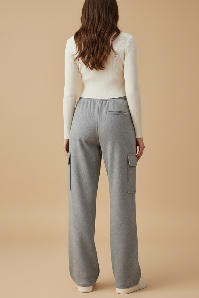 Pantalon Gris Cargo Molletonné Ample Décontracté Femme - vue 2