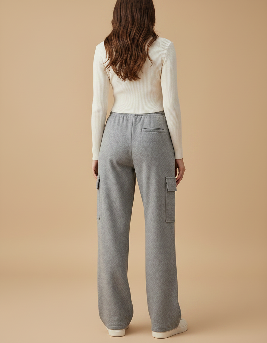 Pantalon Gris Cargo Molletonné Ample Décontracté Femme - vue 2