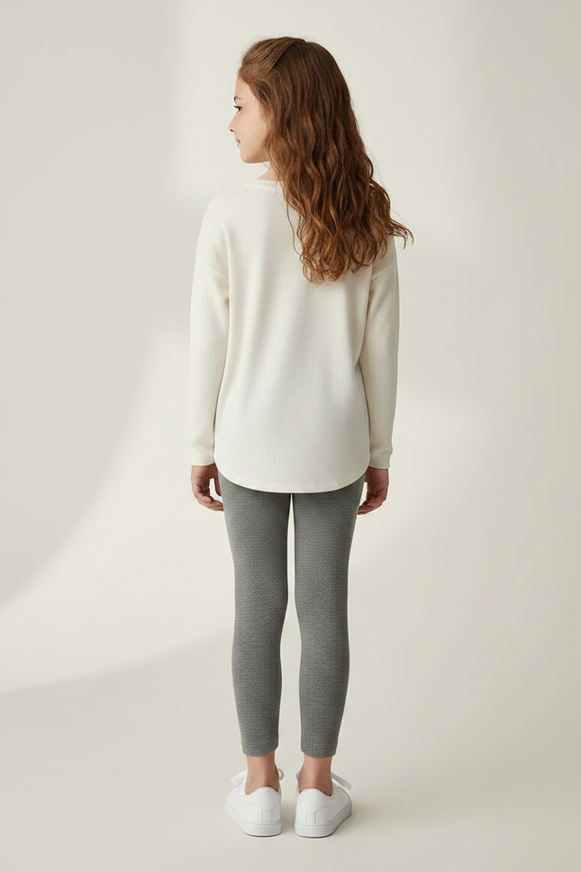 Pantalon Gris Legging Fille Extensible Confortable Slim - Maille - vue 2