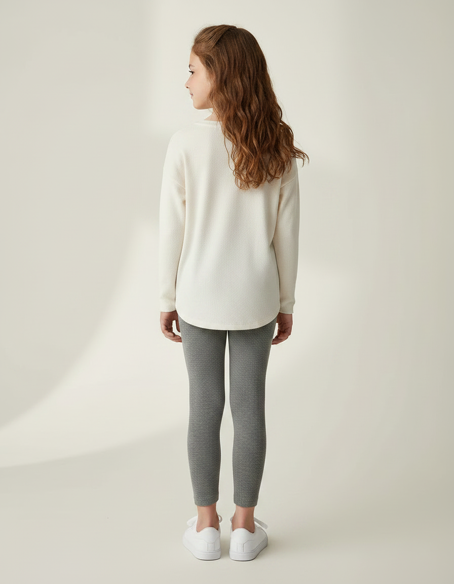 Pantalon Gris Legging Fille Extensible Confortable Slim - Maille - vue 2