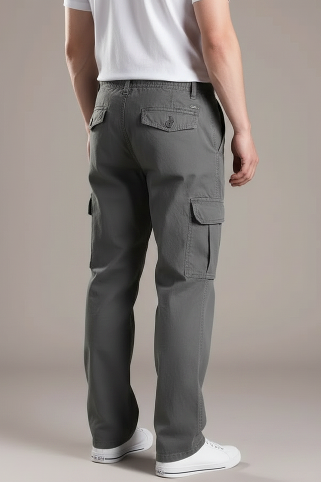 Pantalon Gris Cargo Coton Ample Décontracté Homme - vue 2