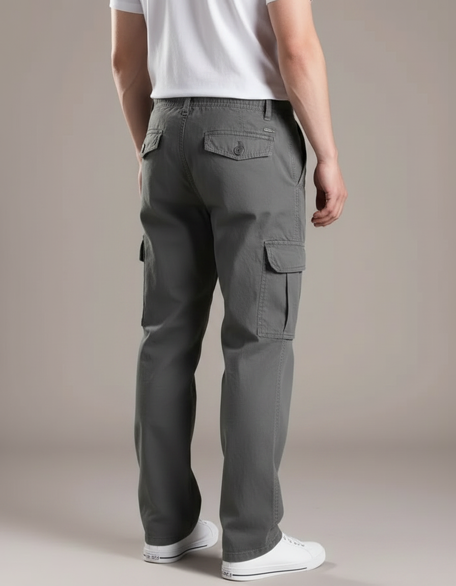 Pantalon Gris Cargo Coton Ample Décontracté Homme - vue 2