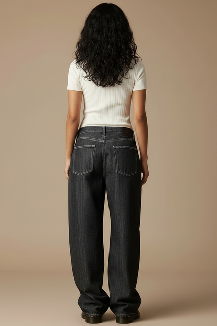 Pantalon Gris Jean Large Ample Femme Y2K - vue 2