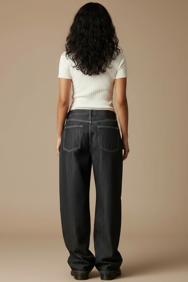 Pantalon Gris Jean Large Ample Femme Y2K - vue 2