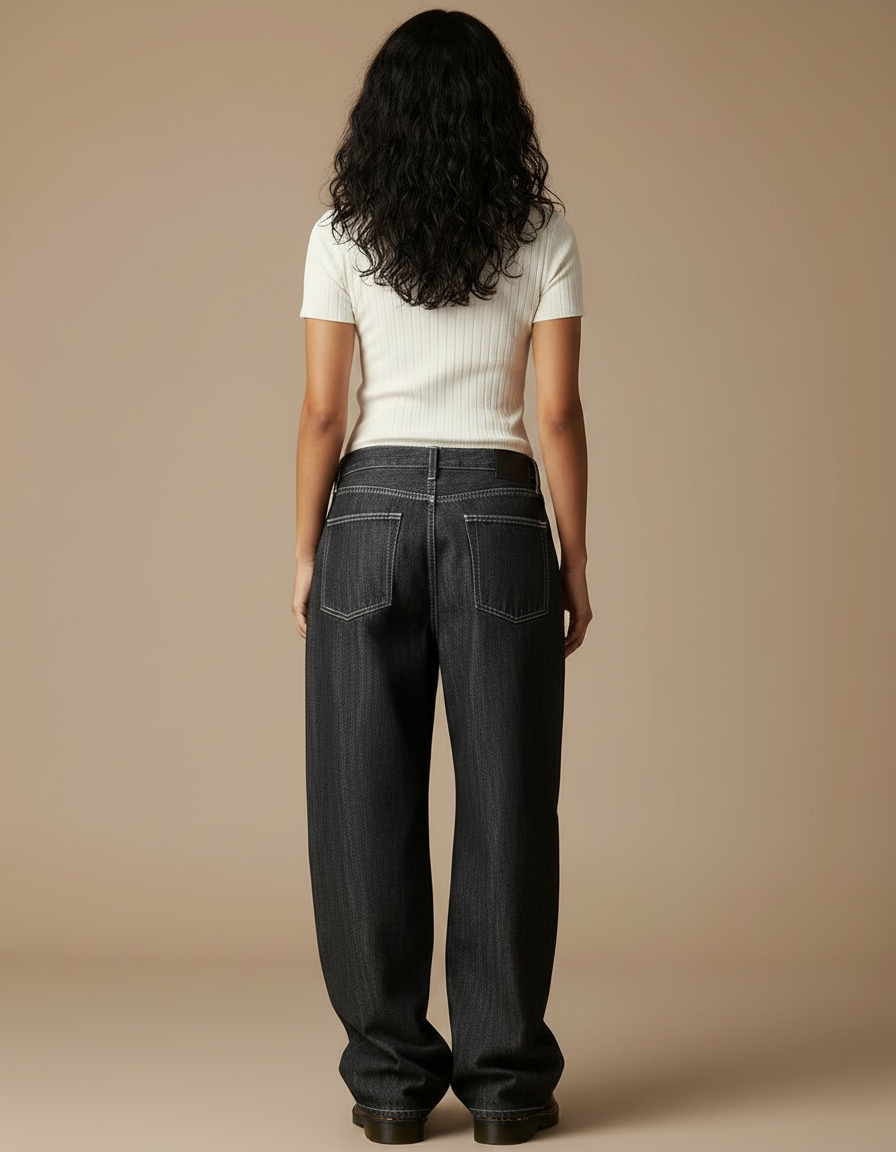 Pantalon Gris Jean Large Ample Femme Y2K - vue 2