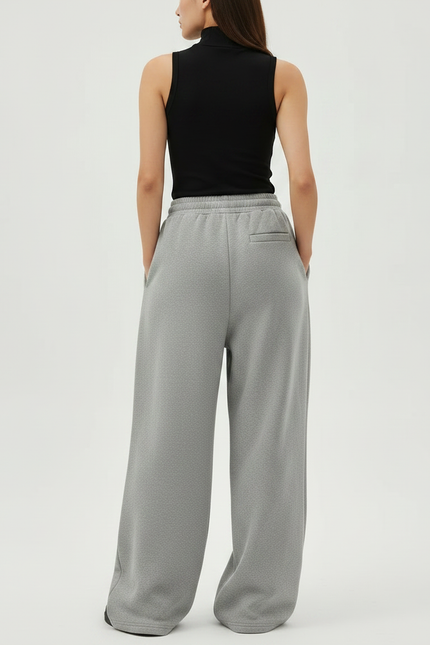 Pantalon Gris Ample Décontracté Coton Molletonné Femme - vue 2