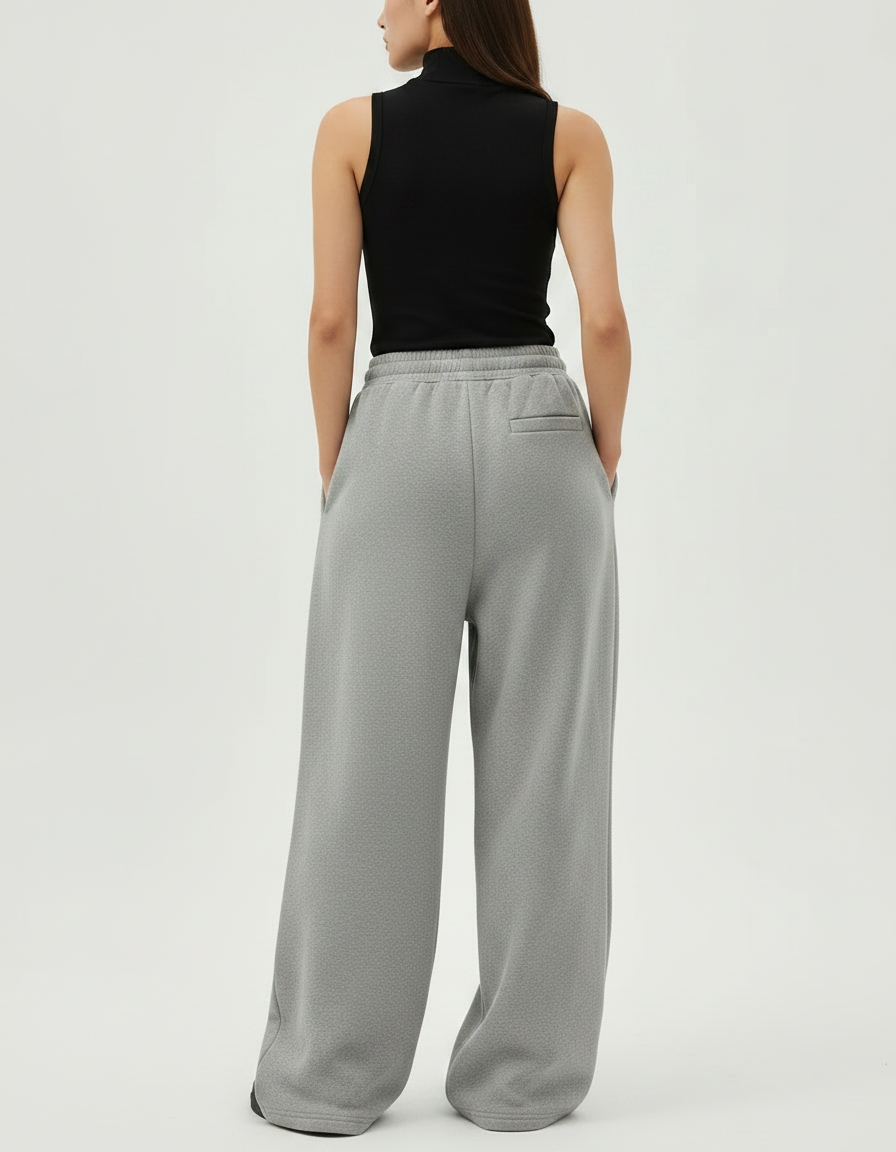 Pantalon Gris Ample Décontracté Coton Molletonné Femme - vue 2