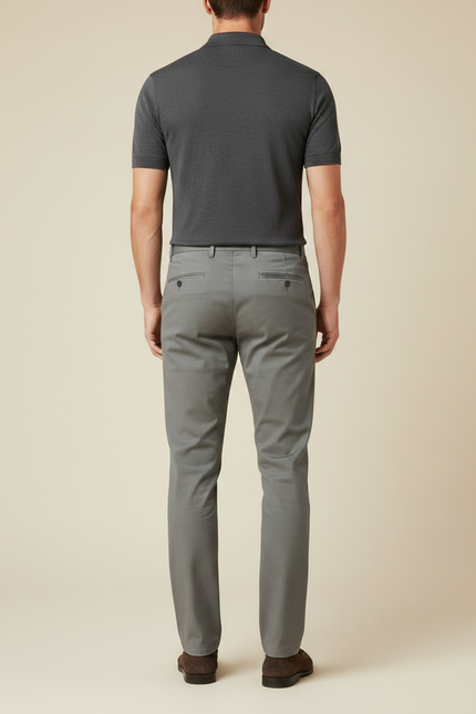 Pantalon Gris Homme Droit Coton Décontracté Élégant - vue 2