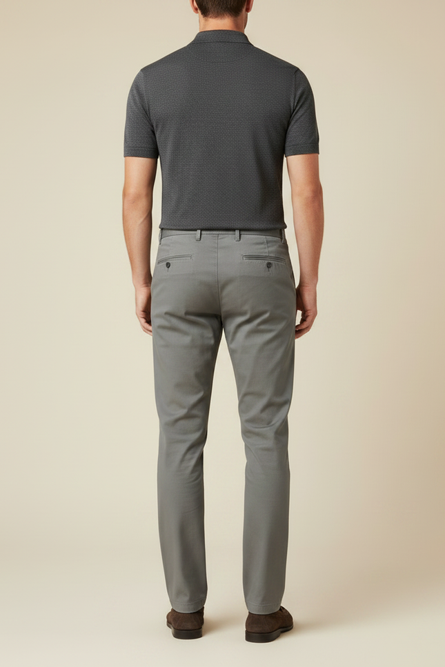 Pantalon Gris Homme Droit Coton Décontracté Élégant - vue 2