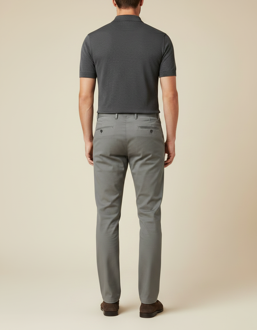 Pantalon Gris Homme Droit Coton Décontracté Élégant - vue 2
