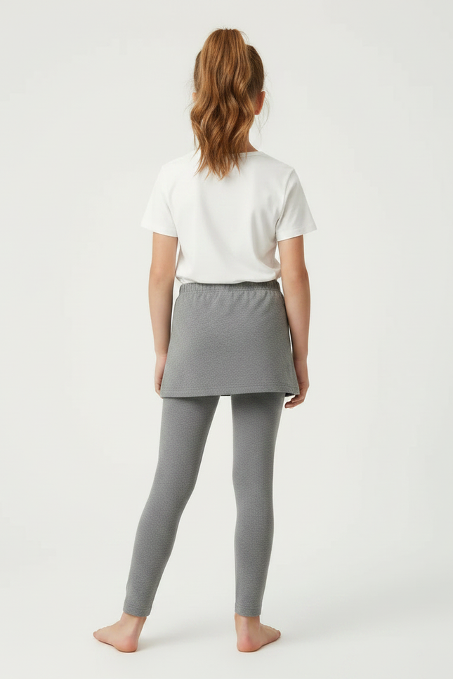 Pantalon Gris Legging Jupe Boutons Fille Coton - vue 2