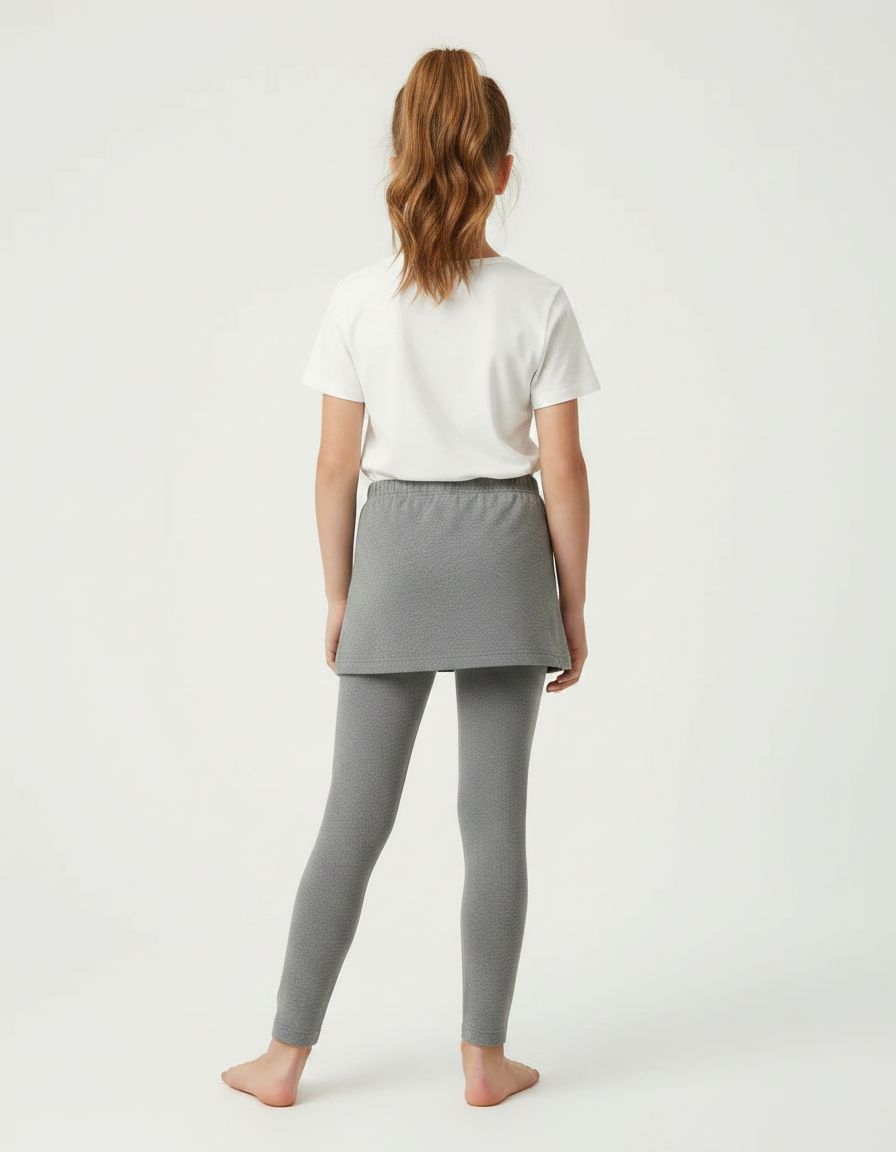 Pantalon Gris Legging Jupe Boutons Fille Coton - vue 2