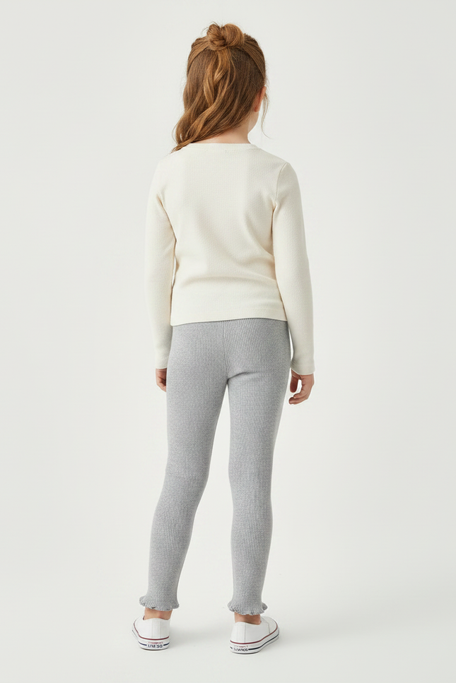 Pantalon Gris Côtelé Extensible Motif Lapin - Maille - vue 2