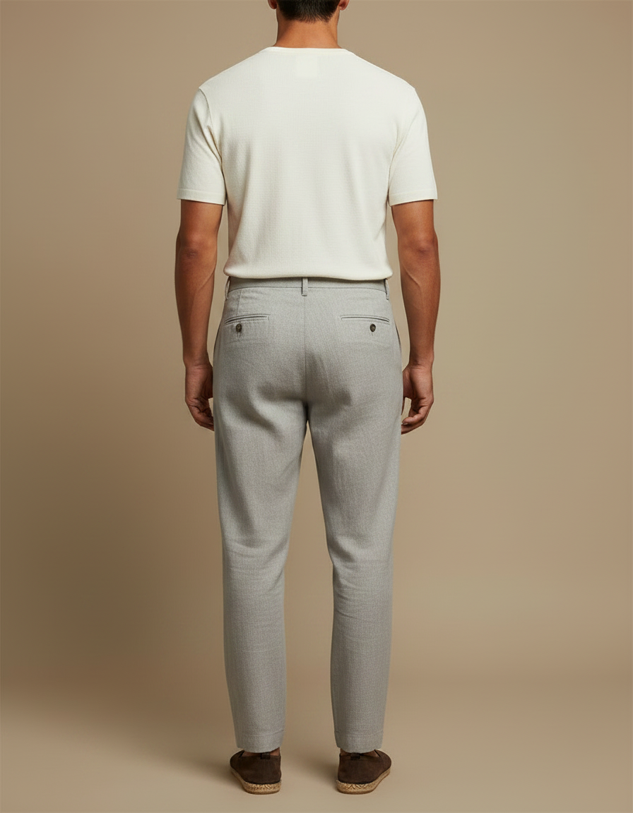 Pantalon En Lin Gris Homme - vue 2