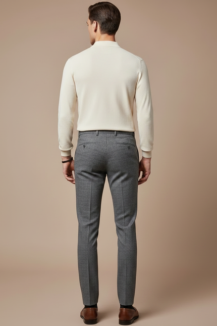 Pantalon Gris Slim Carreaux Discrets Habillé Homme - Laine - vue 2
