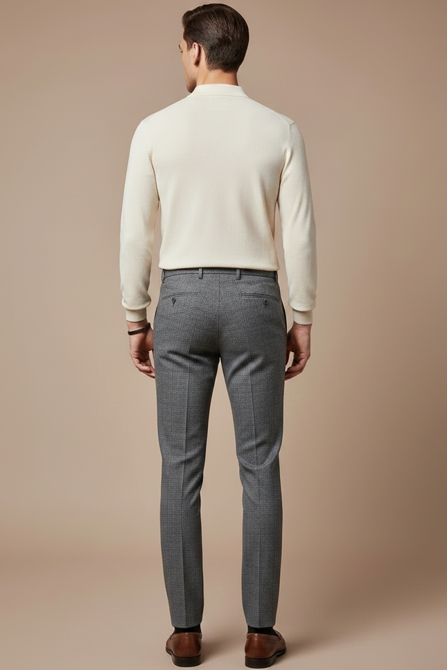Pantalon Gris Slim Carreaux Discrets Habillé Homme - Laine - vue 2