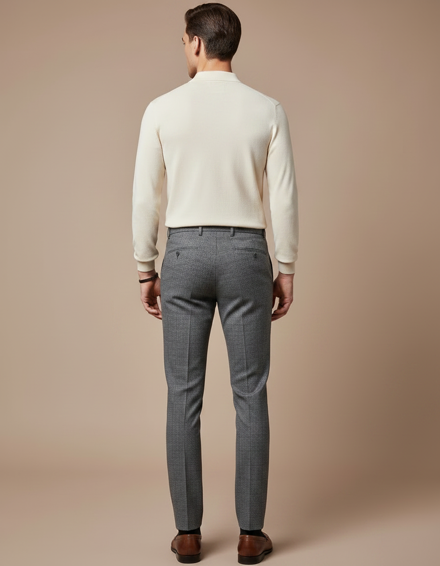 Pantalon Gris Slim Carreaux Discrets Habillé Homme - Laine - vue 2