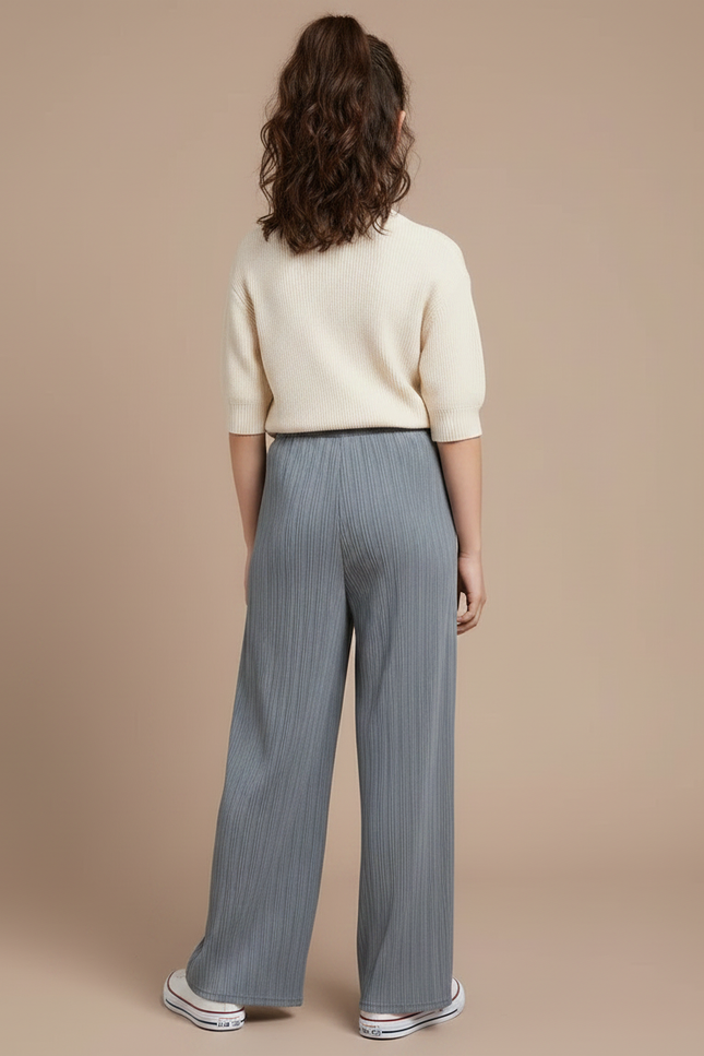Pantalon Gris Plissé Fluide Décontracté Fille - Maille - vue 2