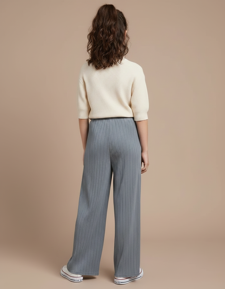 Pantalon Gris Plissé Fluide Décontracté Fille - Maille - vue 2