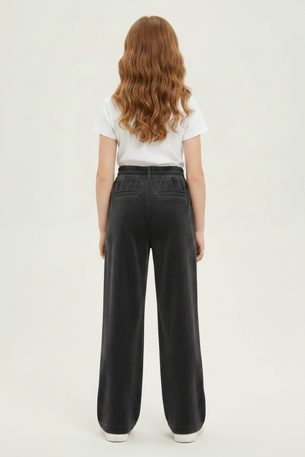 Pantalon Gris Côtelé Ample Décontracté Élastique Fille - Cordé - vue 2