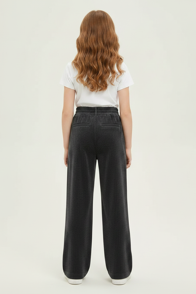 Pantalon Gris Côtelé Ample Décontracté Élastique Fille - Cordé - vue 2