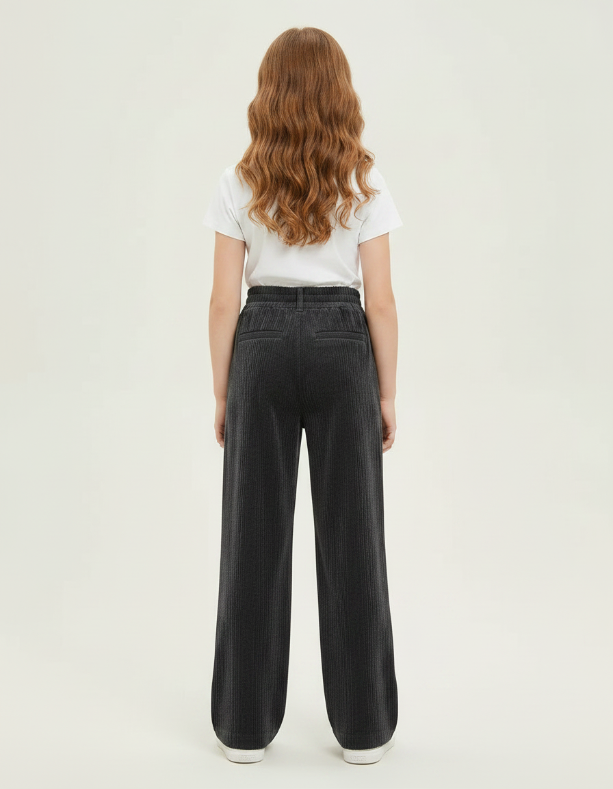 Pantalon Gris Côtelé Ample Décontracté Élastique Fille - Cordé - vue 2