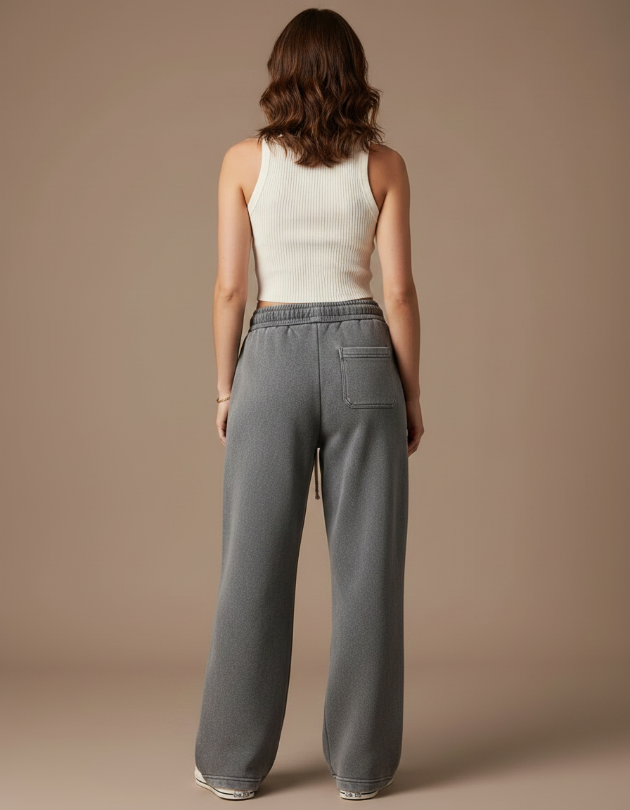 Pantalon Gris Ample Mickey Brodé Décontracté Femme - Molleton - vue 2