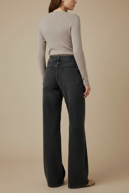 Pantalon Gris Jean Large Décontracté Délavé Taille Haute - vue 2