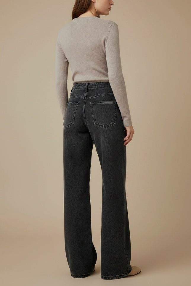 Pantalon Gris Jean Large Décontracté Délavé Taille Haute - vue 2