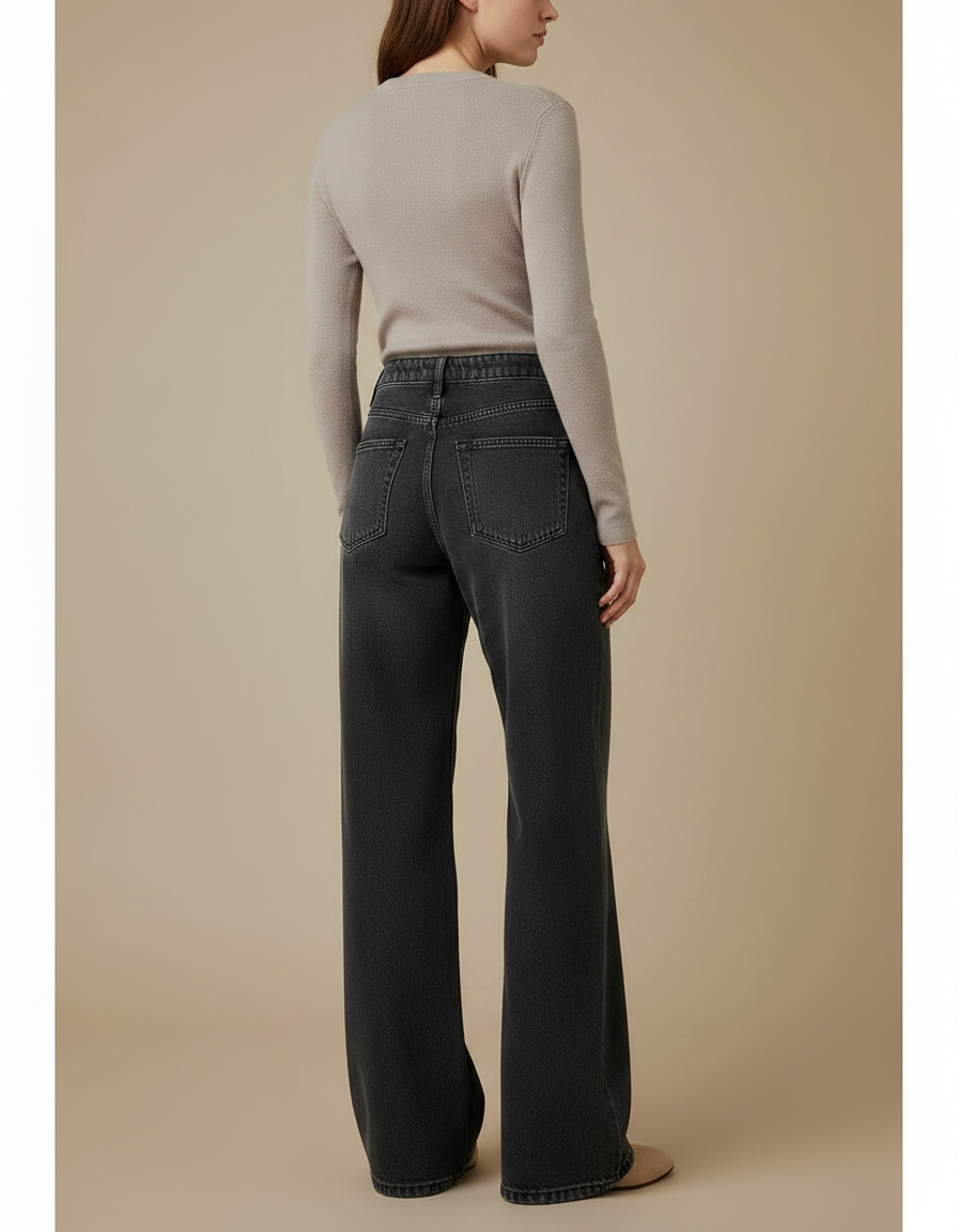 Pantalon Gris Jean Large Décontracté Délavé Taille Haute - vue 2