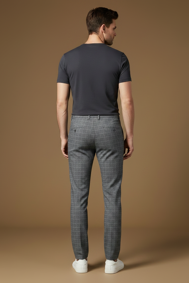 Pantalon Gris À Carreaux - Laine - vue 2