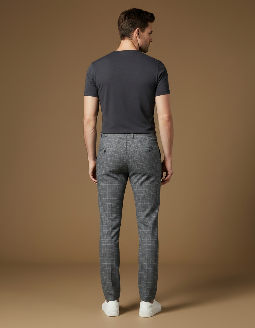 Pantalon Gris À Carreaux - Laine - vue 2