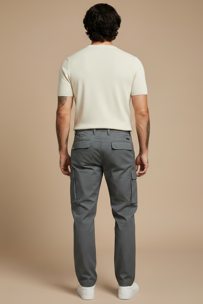 Pantalon Gris Cargo Homme Décontracté Poches Latérales - Toile - vue 2
