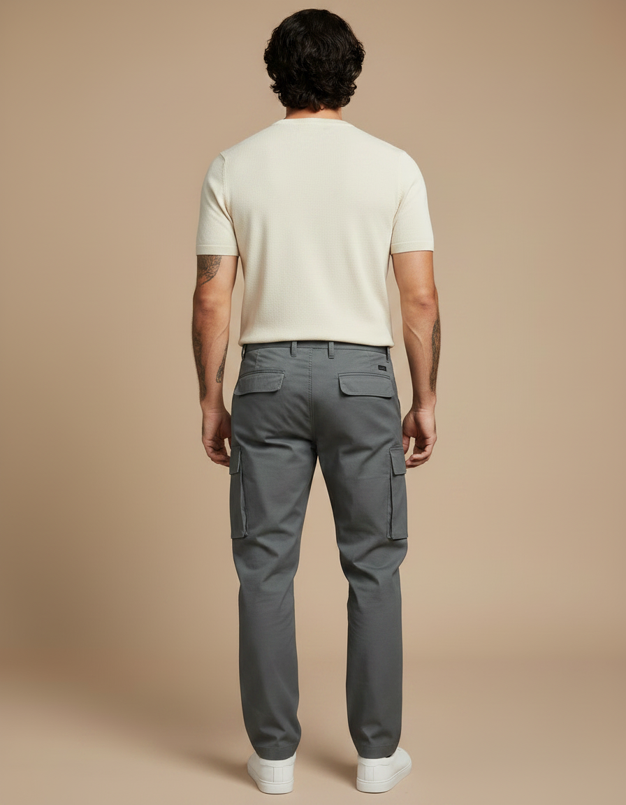 Pantalon Gris Cargo Homme Décontracté Poches Latérales - Toile - vue 2