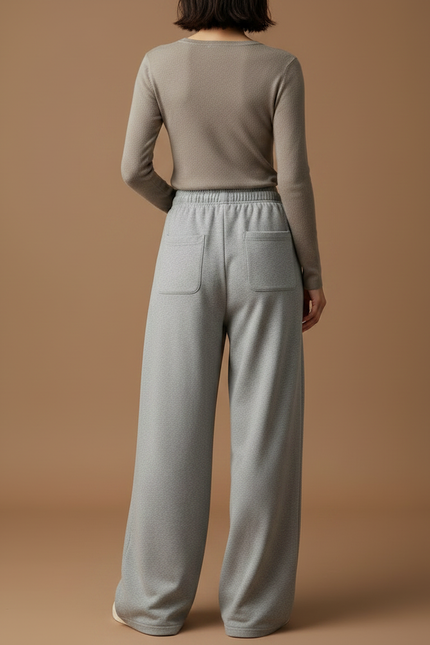 Pantalon Gris Large Décontracté Molletonné Cordon Femme - vue 2