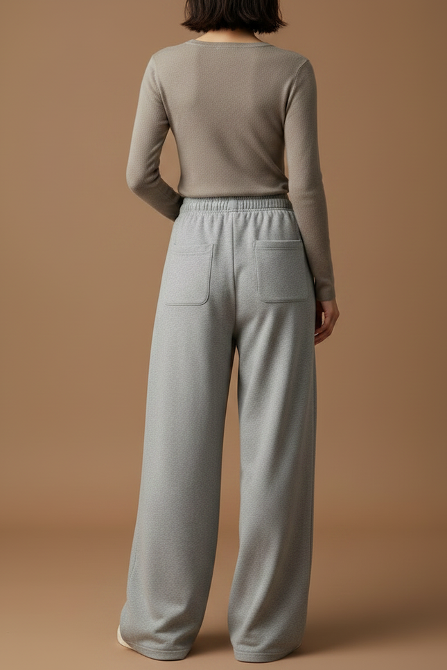 Pantalon Gris Large Décontracté Molletonné Cordon Femme - vue 2